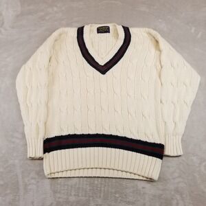 Brooks Brothers Ivory V-Neck Sweater with Navy and Burgundy Accents